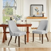 Sailvan Upholstered Dining Chairs Set of 2,Mid-Century Modern Kitchen Chairs with Curved Backrest, Solid Wood Legs Chairs for Dining Kitchen Living Room Bedroom, Gray